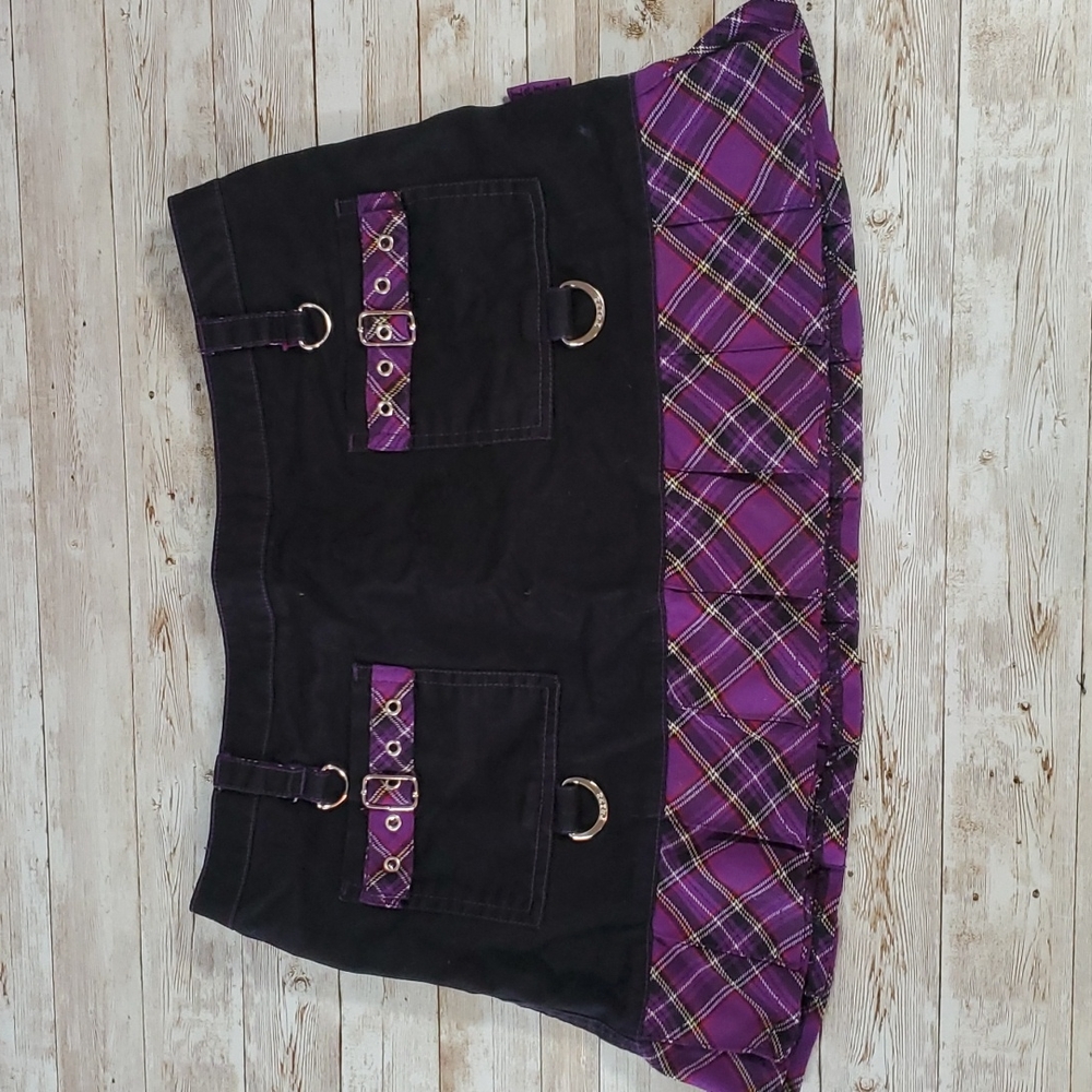 Tripp NYC Black & Purple Plaid Goth Emo Schoolgirl Lolita Mini Skirt Size Large